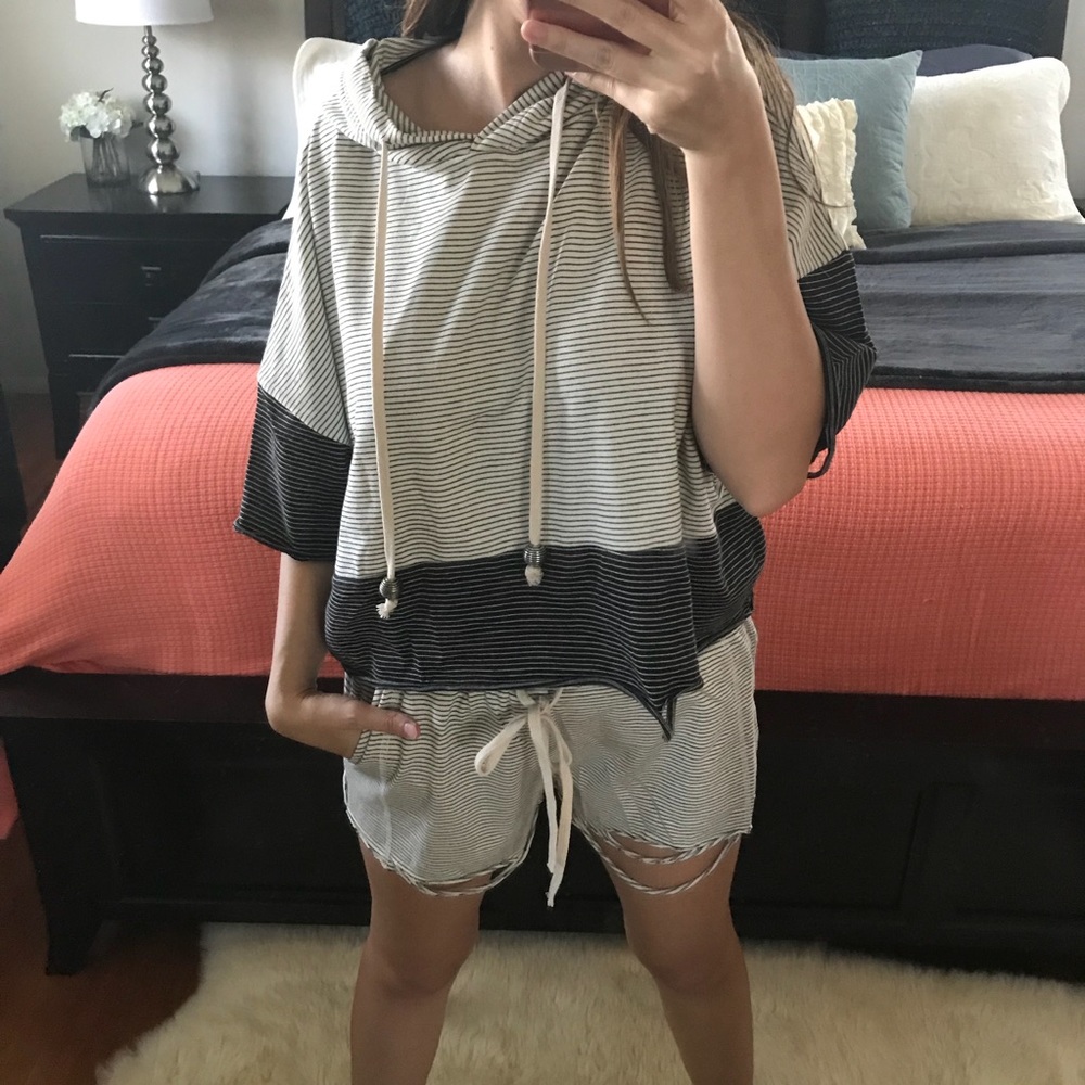 Charcoal distressed Cut up drawstring Shorts - Picture 4 of 8
